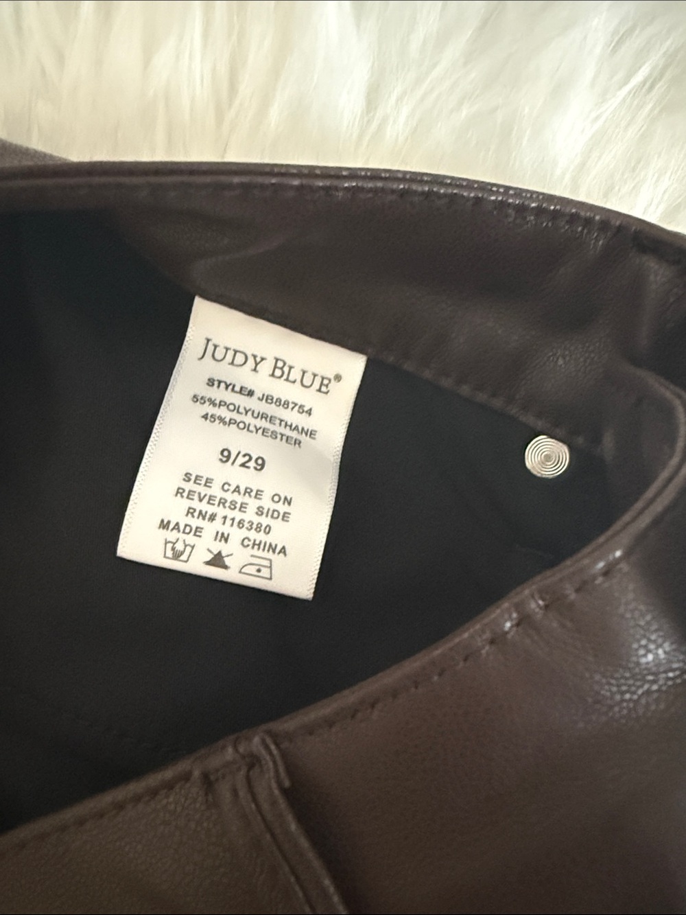 Judy Blue Brown Faux Leather Wide Leg Pants Size 9/29 High Rise Vegan Leather - Picture 7 of 13